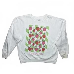 Golden Hour Strawberry Floral Fruit Market White Light Pullover Sweater Medium